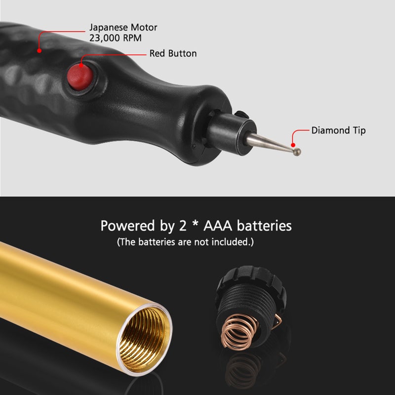 Electric Micro Engraving Pen Mini Engraver Machine Cordless DIY Carve Tools Graver Kit with Extra Diamond Tip Bit Replacement for DIY Jewellery Metal Glass Plastic Wood Ceramics Stone - Image 2