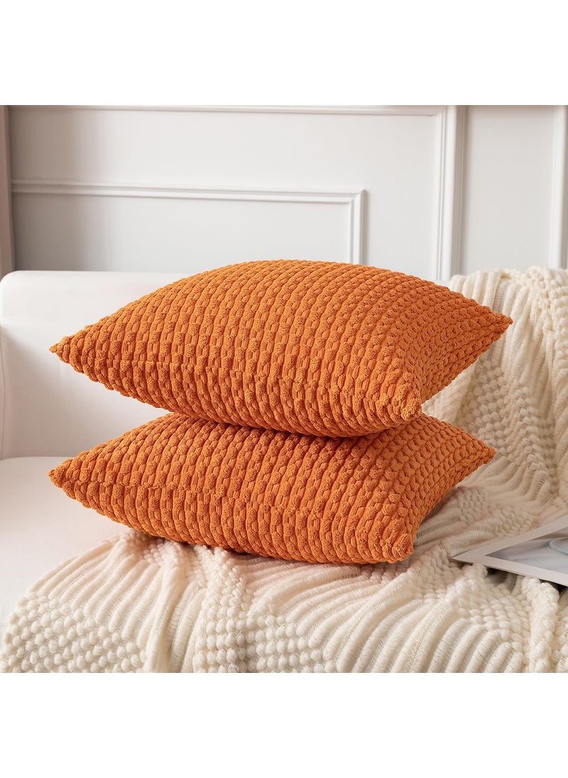 K KEVIN TEXTILE Kevin Textile 2 Packs 26x26 Pillow Covers Euro Pillow Covers with Stripe Pattern Big Throw Pillow Covers for Couch Bedroom Orange 66x66 cm  - Image 4