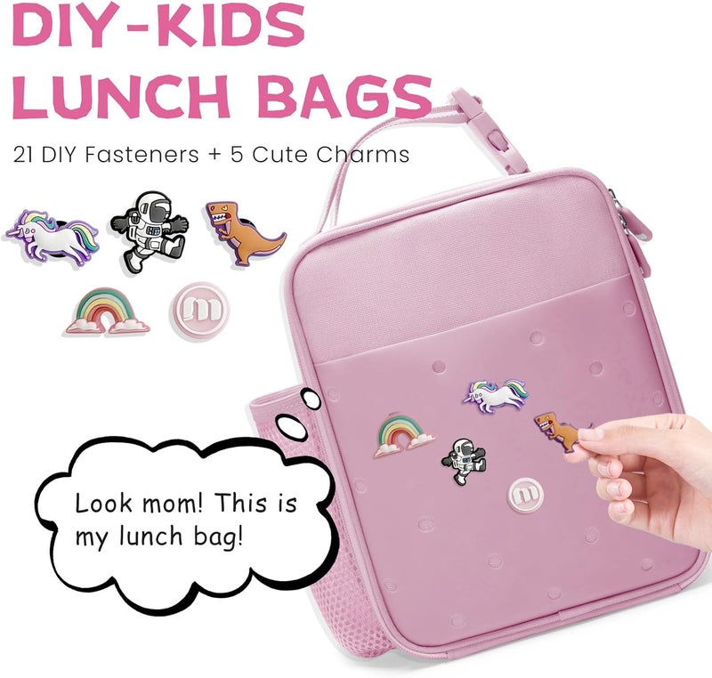 MEXS Kids Lunch Bag, DIY＆Insulated Lunch Box for Boys Girls, Toddler Lunch Cooler Bag for School, Double Insulation Portable＆Reusable, Water/Oil-Proof Lining Easy Clean, for Ages 3+ (Unicorn/Dinosaur) - Image 2