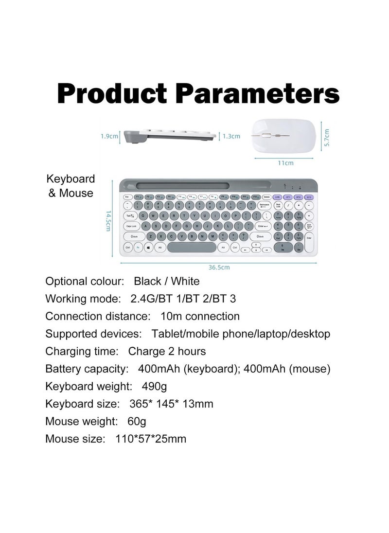 Aookay - Arabic and English Wireless Keyboard and Mouse Combo, Multi-Device (Bluetooth + 2.4G) Keyboard and Mouse, BT3 Channel Can Connect Four Devices, Rechargeable Keyboard, Ergonomic Design (White) - Image 1