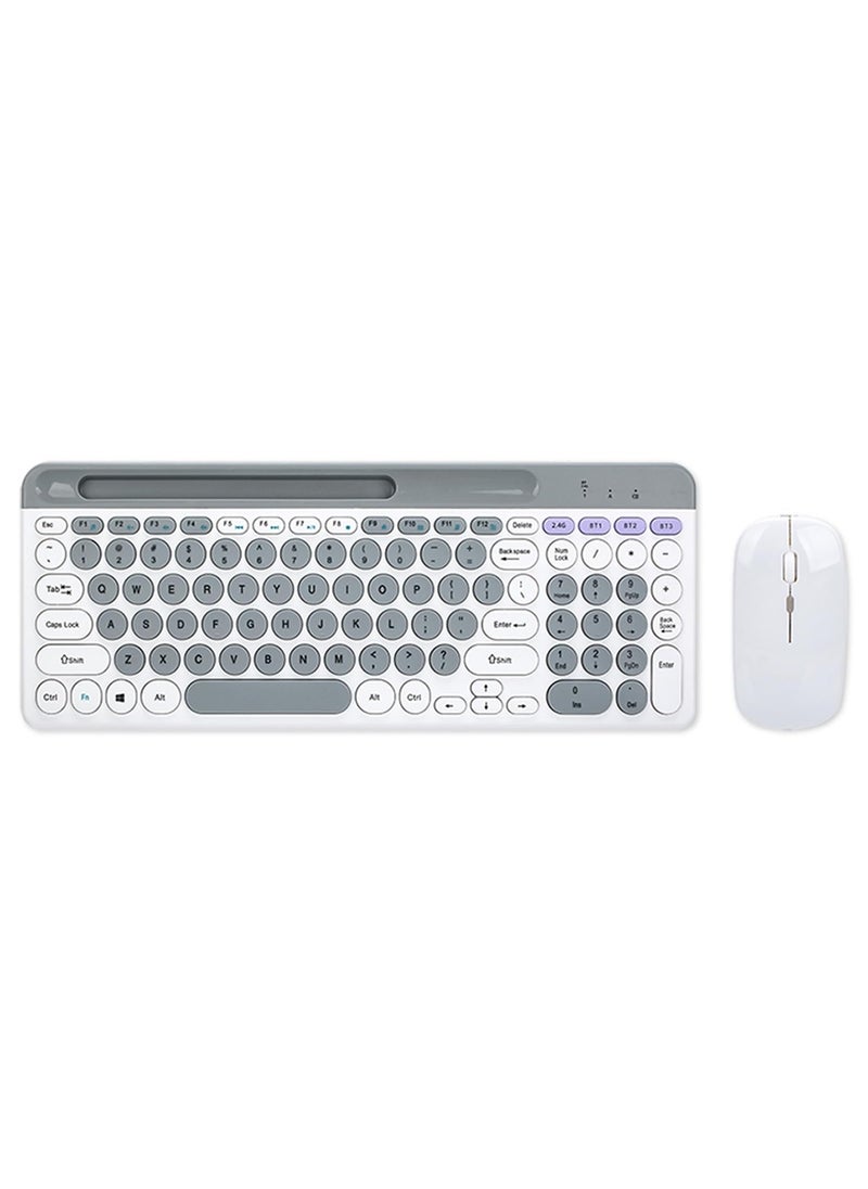 Aookay Arabic and English Wireless Keyboard and Mouse Combo, Multi-Device (Bluetooth + 2.4G) Keyboard and Mouse, BT3 Channel Can Connect Four Devices, Rechargeable Keyboard, Ergonomic Design (White)  - Image 2
