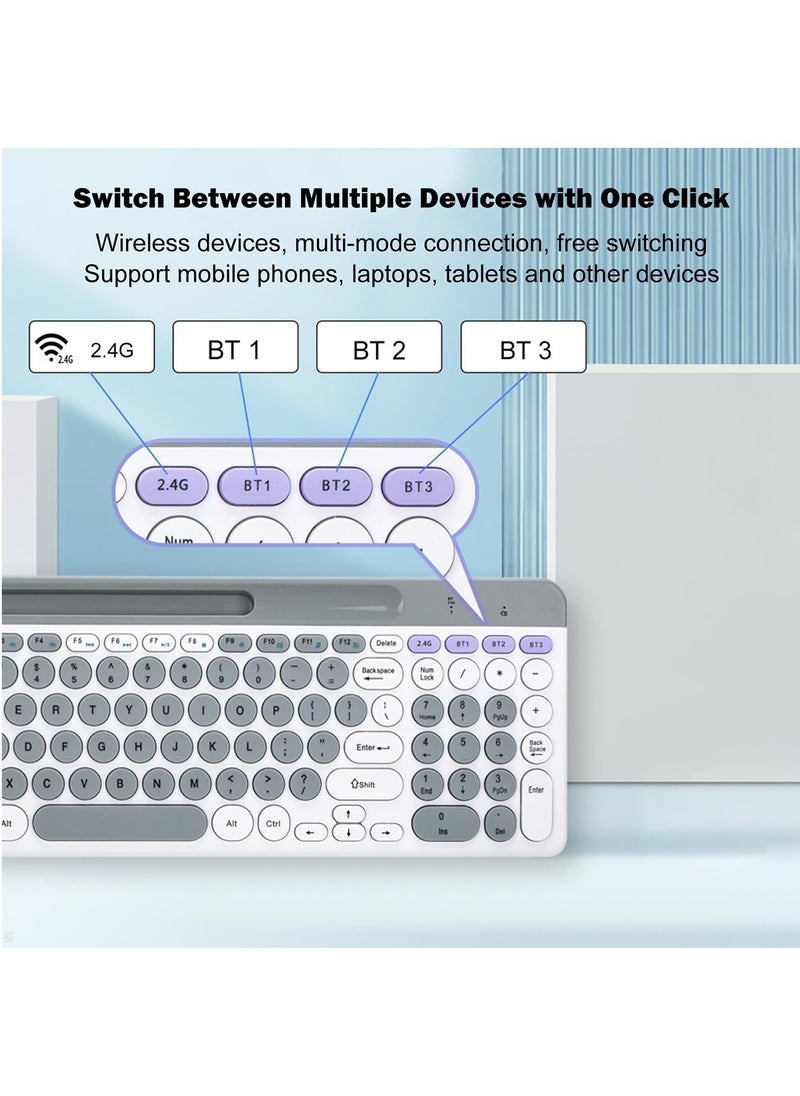 Aookay Arabic and English Wireless Keyboard and Mouse Combo, Multi-Device (Bluetooth + 2.4G) Keyboard and Mouse, BT3 Channel Can Connect Four Devices, Rechargeable Keyboard, Ergonomic Design (White)  - Image 3