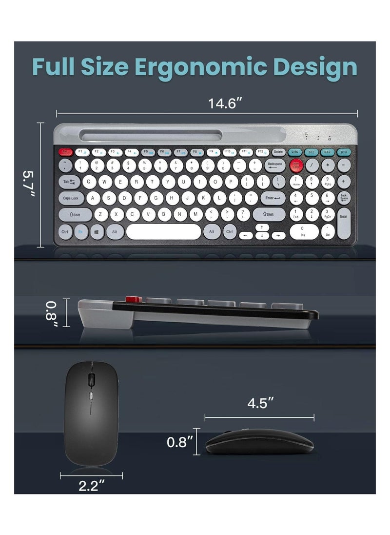 Aookay Arabic and English Wireless Keyboard and Mouse Combo, Multi-Device (Bluetooth + 2.4G) Keyboard and Mouse, BT3 Channel Can Connect Four Devices, Rechargeable Keyboard, Ergonomic Design (White)  - Image 5