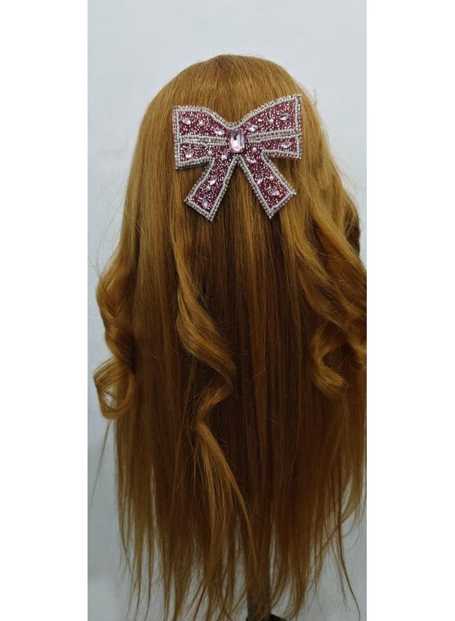 FLUSHIA Set of 1pcs Bow Hair Accessories Hair Clips For Women || Pearl Accessories For Girls Hair Accessories For Women Wedding Hair Clip Bow Hair Clip Hair Juda Pin Metal Hair Clips Pearl Hair Clip (Pink) - Image 1