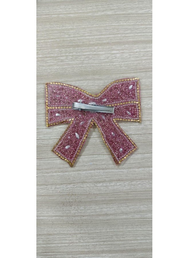 FLUSHIA Set of 1pcs Bow Hair Accessories Hair Clips For Women || Pearl Accessories For Girls Hair Accessories For Women Wedding Hair Clip Bow Hair Clip Hair Juda Pin Metal Hair Clips Pearl Hair Clip (Pink) - Image 4