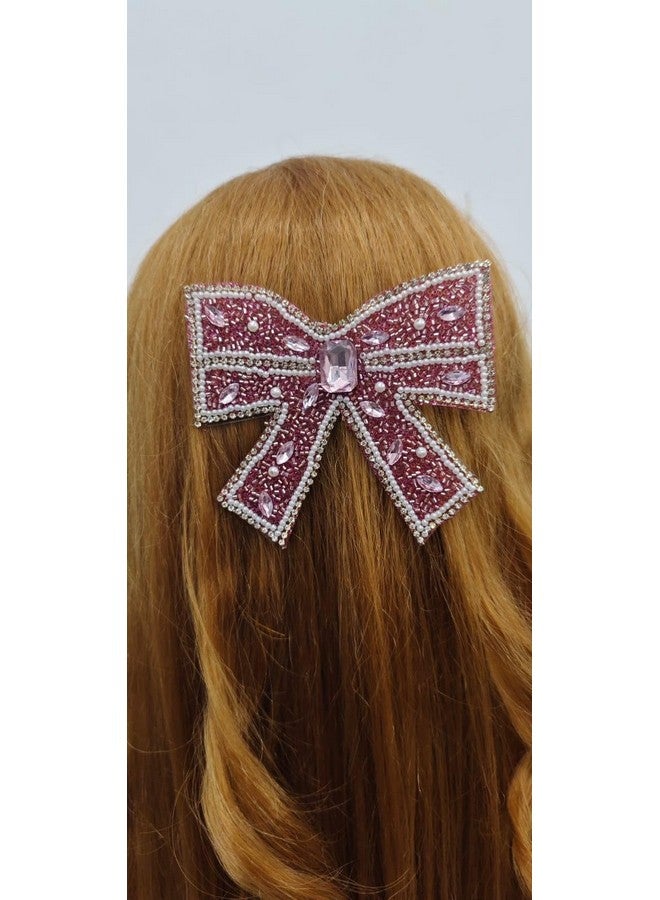 FLUSHIA Set of 1pcs Bow Hair Accessories Hair Clips For Women || Pearl Accessories For Girls Hair Accessories For Women Wedding Hair Clip Bow Hair Clip Hair Juda Pin Metal Hair Clips Pearl Hair Clip (Pink) - Image 2