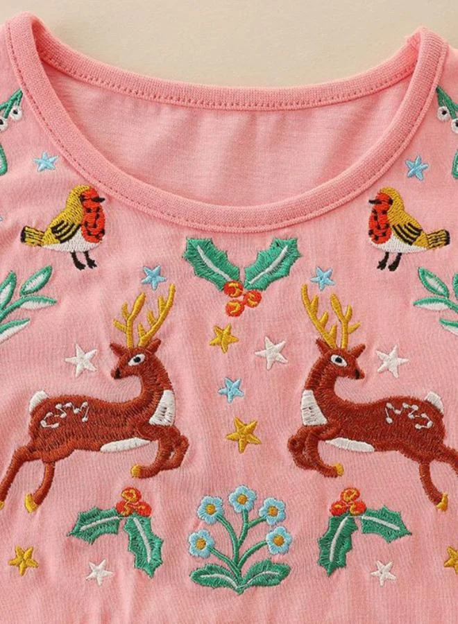 يونيكي Pink Fit & Flare Crew Neck Printed Dress