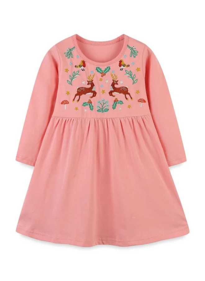 YUNIQEE Pink Fit & Flare Crew Neck Printed Dress