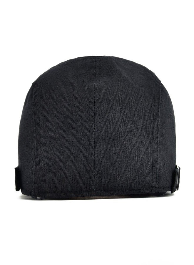 VOBOOM Men Cotton Adjustable Newsboy Beret Ivy Cap Cabbie Flat Hat (Black) - Image 4