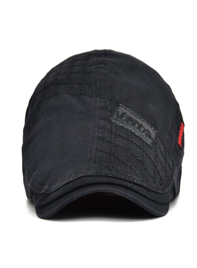 VOBOOM Men Cotton Adjustable Newsboy Beret Ivy Cap Cabbie Flat Hat (Black) - Image 2