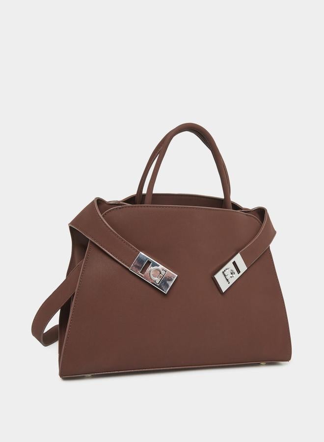 Styli Metal Accent Dual Top Handle Handbag - Image 1