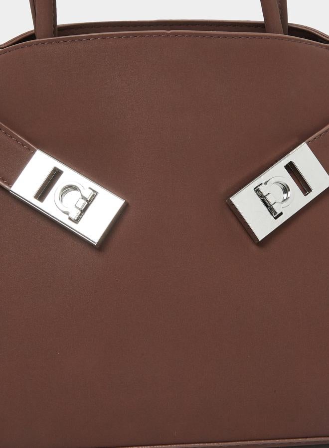 Styli Metal Accent Dual Top Handle Handbag - Image 3