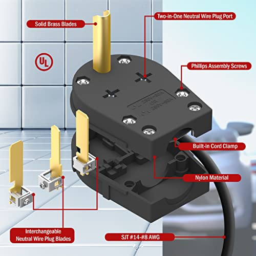 ENERLITES Straight Blade Angle Plug, AC Dryer Replacement Male Angle Plug, NEMA 6-30/50P, 50 Amp, 250V, 65351-BK, Black - Image 3