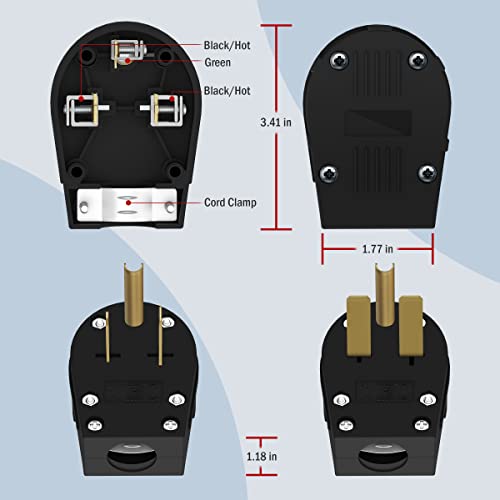 ENERLITES Straight Blade Angle Plug, AC Dryer Replacement Male Angle Plug, NEMA 6-30/50P, 50 Amp, 250V, 65351-BK, Black - Image 5
