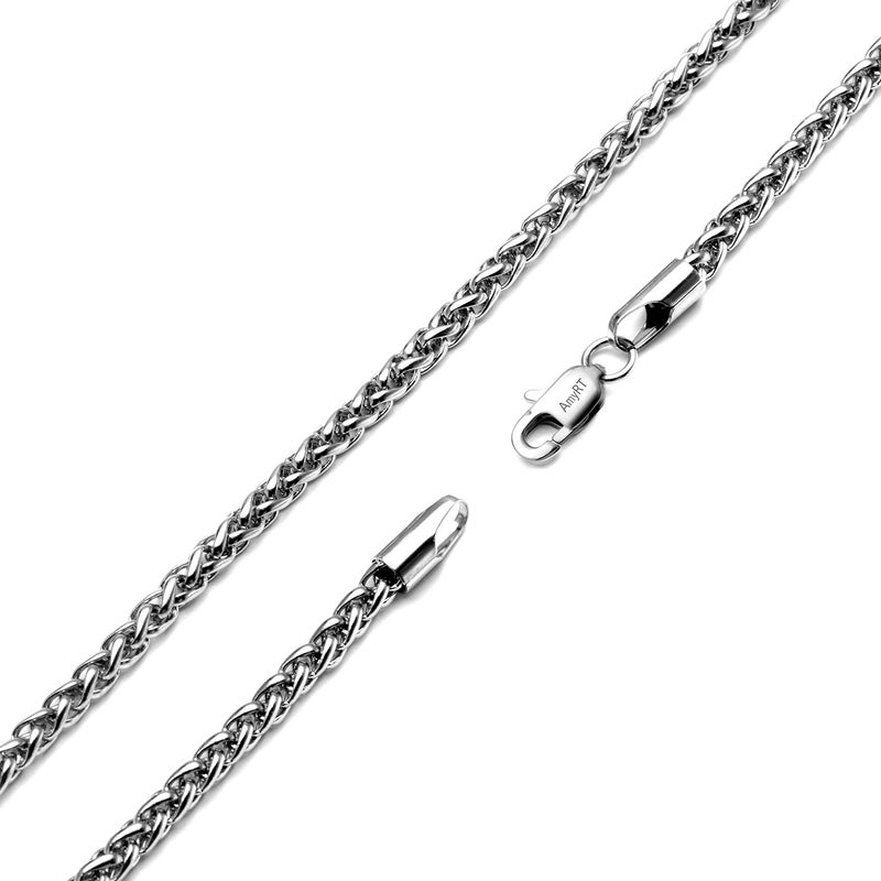 AmyRT Jewelry 4mm Titanium Steel Wheat Silver Chain Necklaces for Men & Women 24 in - Image 2