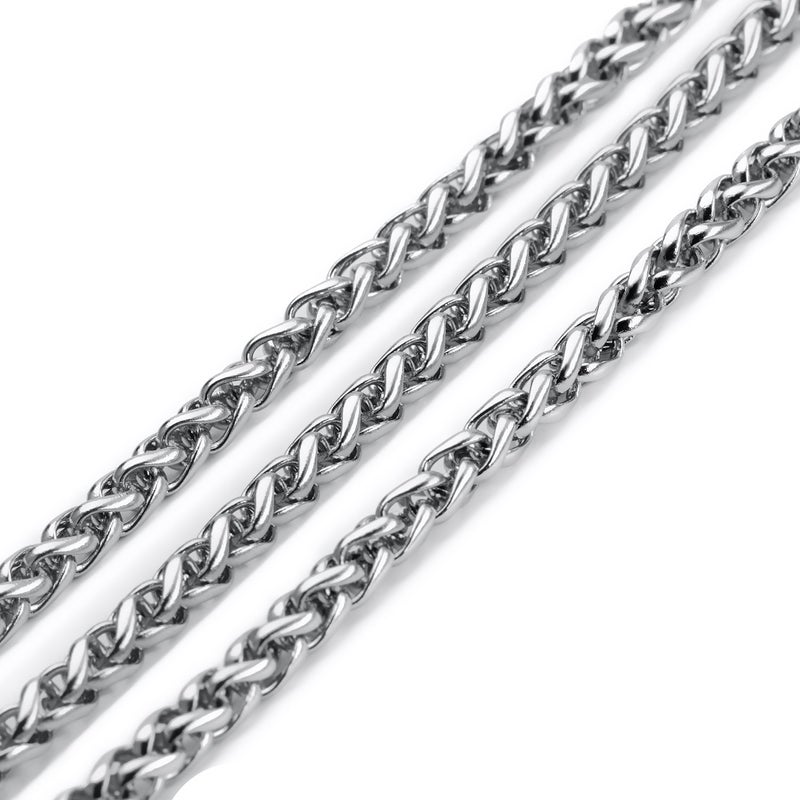 AmyRT Jewelry 4mm Titanium Steel Wheat Silver Chain Necklaces for Men & Women 24 in - Image 4