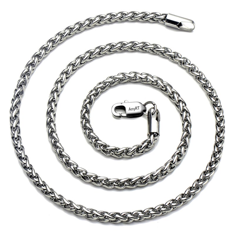 AmyRT Jewelry 4mm Titanium Steel Wheat Silver Chain Necklaces for Men & Women 24 in - Image 1