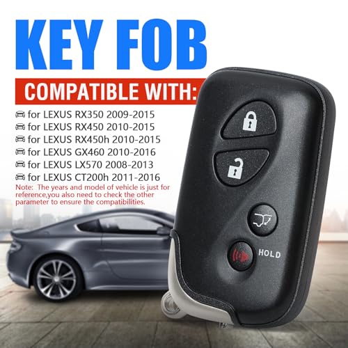 Keymall Smart Key Fob Transmitter Keyless Entry Remote Replacement for Lexus RX350/RX450/GX460/LX570/CT200h 2009-2015 271451-5290GNE Board FCC:HYQ14ACX P/N:89904-48191 4Buttons - Image 4