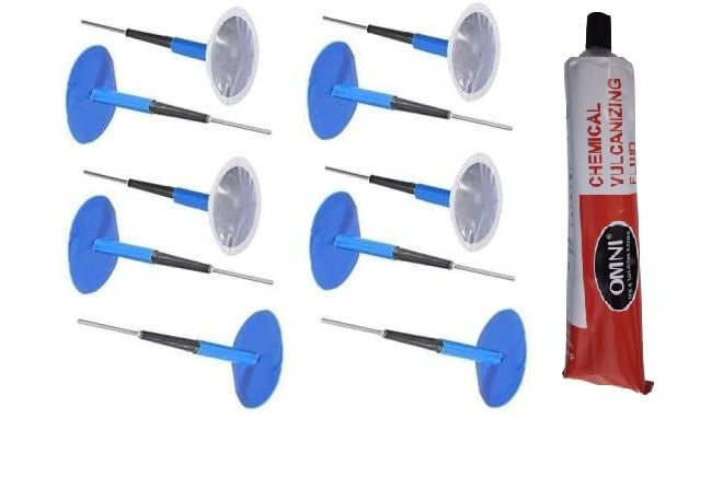 PRIDE رقع سدادة الفطر Uniplug (9W) لإصلاح الإطارات بدون أنبوب (10 قطع) وسوائل الفلكنة الكيميائية Omni (CVF 75 مل) حزمة لاصق/محلول من قطعة واحدة - Image 1