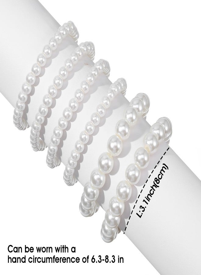 Yolev 6 Pcs Pearl Bracelet Stack White Pearl Stretch Bracelets For Women Stackable Elastic Beaded Bracelet For Women Bridesmaid Bridal Wedding Jewelry - Image 2