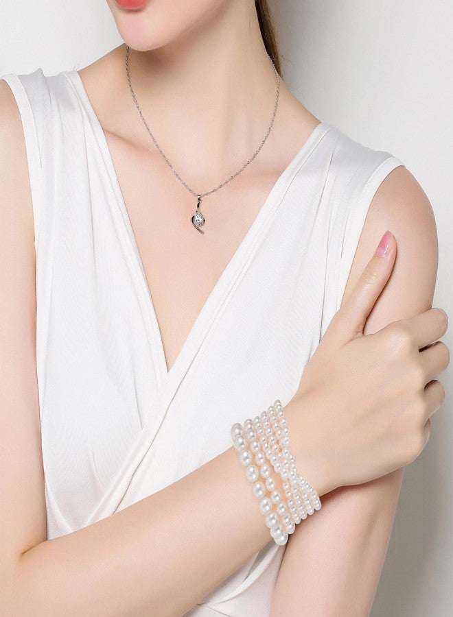 Yolev 6 Pcs Pearl Bracelet Stack White Pearl Stretch Bracelets For Women Stackable Elastic Beaded Bracelet For Women Bridesmaid Bridal Wedding Jewelry - Image 4