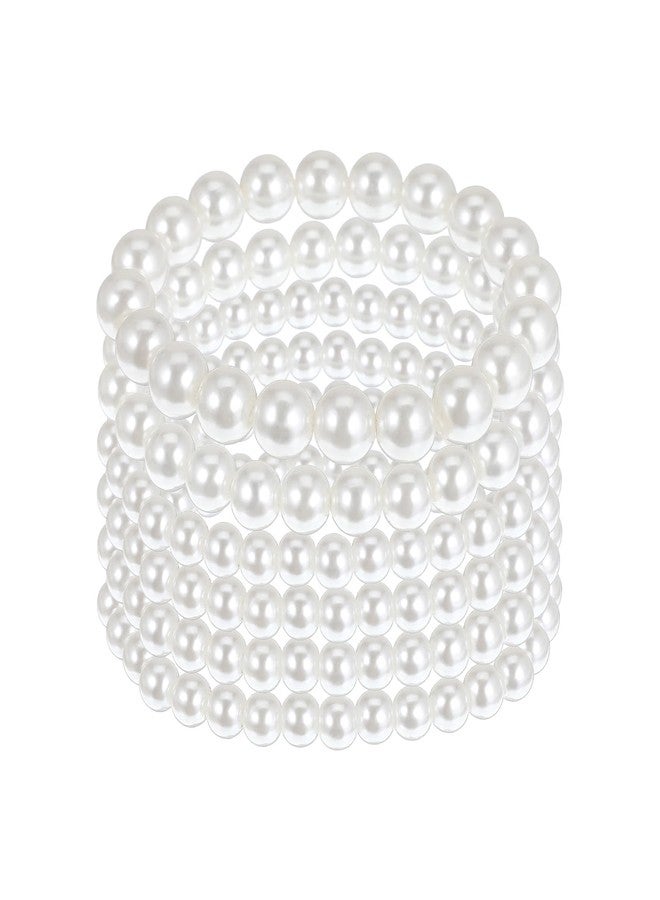 Yolev 6 Pcs Pearl Bracelet Stack White Pearl Stretch Bracelets For Women Stackable Elastic Beaded Bracelet For Women Bridesmaid Bridal Wedding Jewelry - Image 1