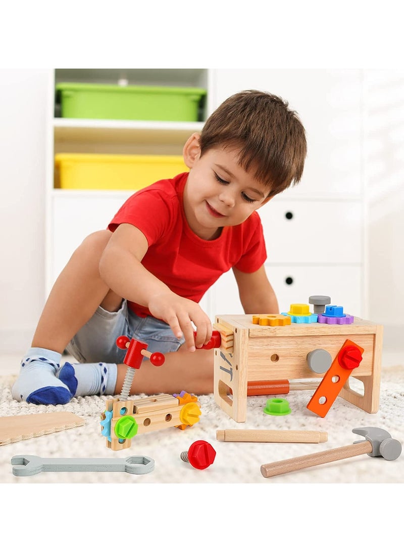 unikbebe Wooden Tool Toys for Kids, DIY Construction Tool Toy Set, Pretend Play Woodworking Tools Toys with Saws, Screws & Hammers, Montessori Wooden Tool Play Set for Boys & Girls, Creative Building Kits & Tools, Early Learning Educational Toy for Toddlers, Safe Eco-Friendly Wood Toy Toolbox - Image 1