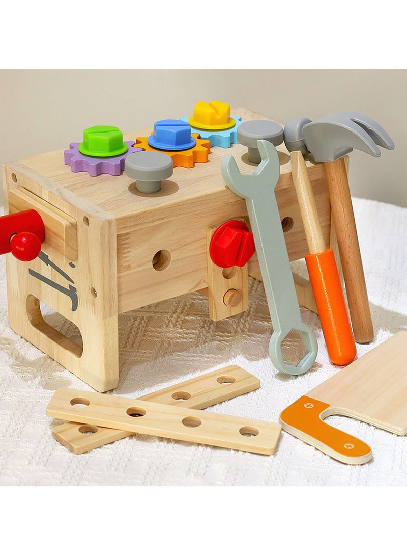 unikbebe Wooden Tool Toys for Kids, DIY Construction Tool Toy Set, Pretend Play Woodworking Tools Toys with Saws, Screws & Hammers, Montessori Wooden Tool Play Set for Boys & Girls, Creative Building Kits & Tools, Early Learning Educational Toy for Toddlers, Safe Eco-Friendly Wood Toy Toolbox - Image 3
