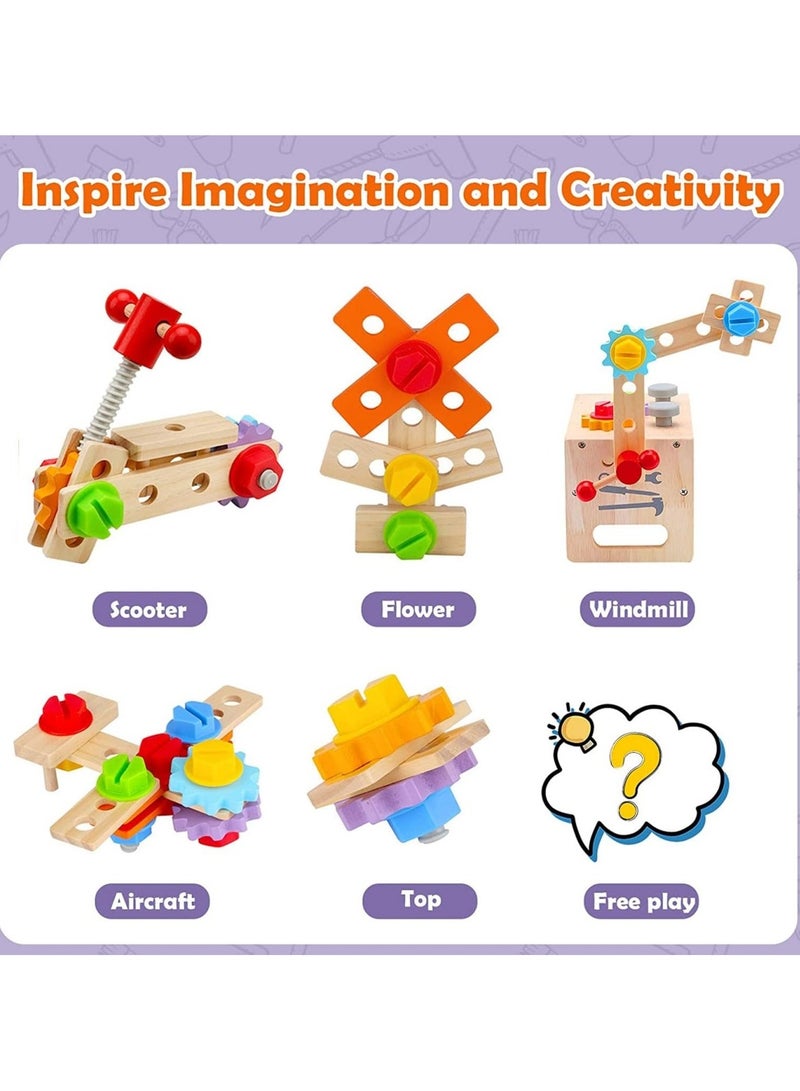 unikbebe Wooden Tool Toys for Kids, DIY Construction Tool Toy Set, Pretend Play Woodworking Tools Toys with Saws, Screws & Hammers, Montessori Wooden Tool Play Set for Boys & Girls, Creative Building Kits & Tools, Early Learning Educational Toy for Toddlers, Safe Eco-Friendly Wood Toy Toolbox - Image 4