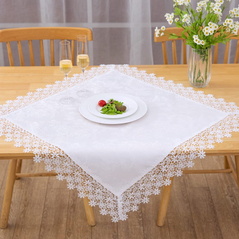 BrekSdat White lace Premium Square Farmhouse Tablecloth Waterproof OilProof SpillProof AntiShrink Soft Wrinkle Resistant Decorative Fabric Table Cover Kitchen Dinning Party Wedding Banquet