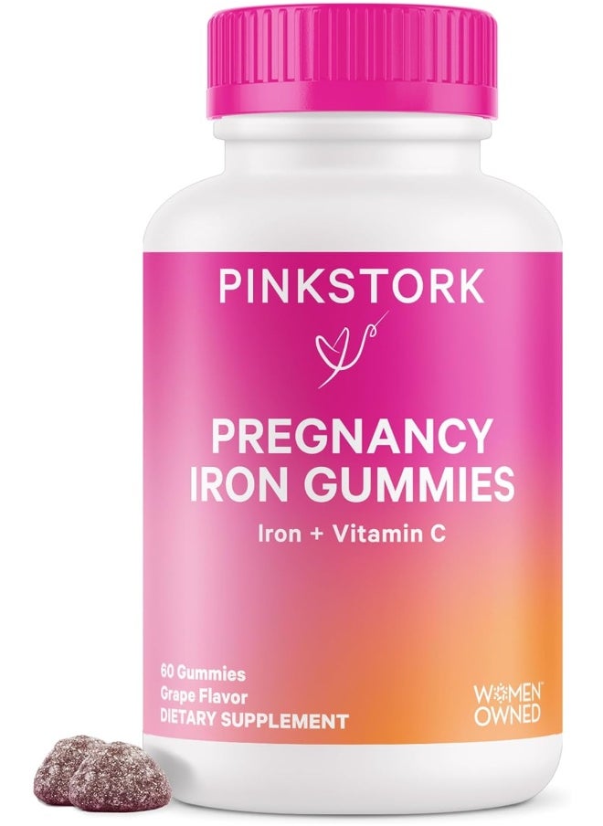 Pink Stork Pink Stork Prenatal Iron Supplement for Women, Grape Chewable Iron Gummies with Vitamin C, Pregnancy Must Haves, Prenatal Vitamins for Iron Deficiency, 60 Gummy Chews  - Image 1