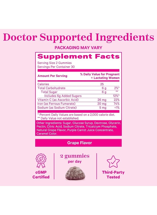 Pink Stork Pink Stork Prenatal Iron Supplement for Women, Grape Chewable Iron Gummies with Vitamin C, Pregnancy Must Haves, Prenatal Vitamins for Iron Deficiency, 60 Gummy Chews  - Image 4