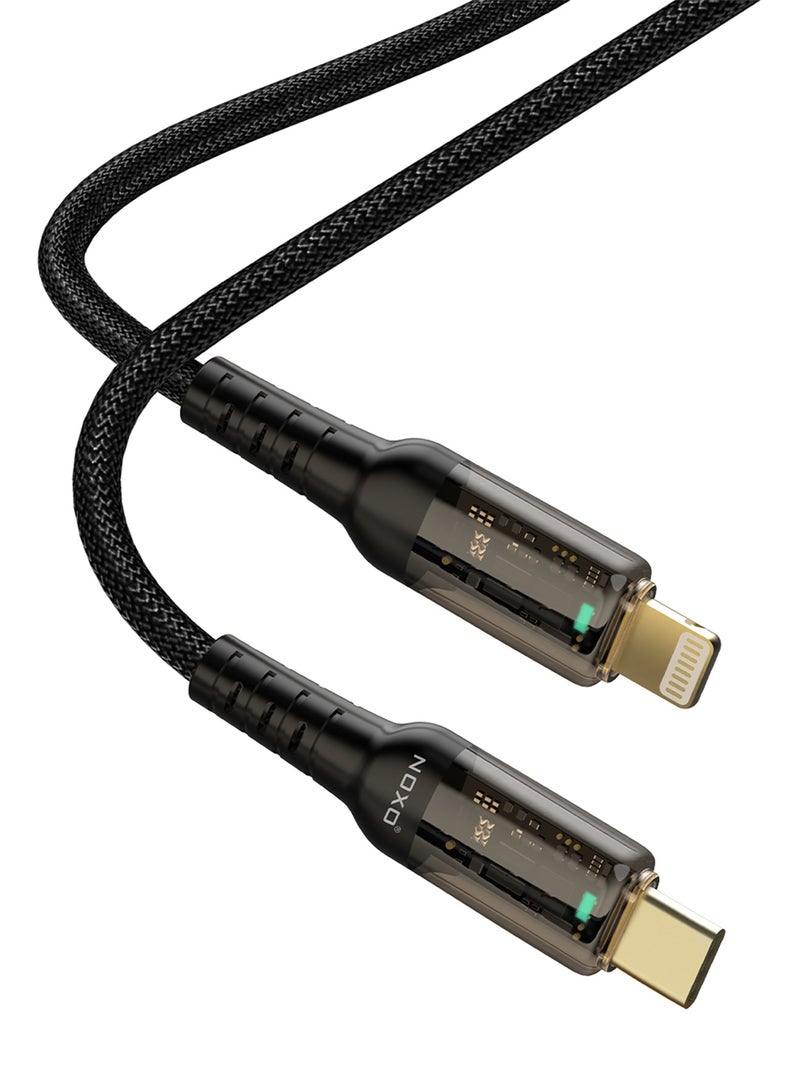NOXO CN-3 USB-C to Lightning Cable – MFi Certified Fast Charging & Sync Cable for iPhone (Nylon Braided, PD Compatible) - Black - Image 1