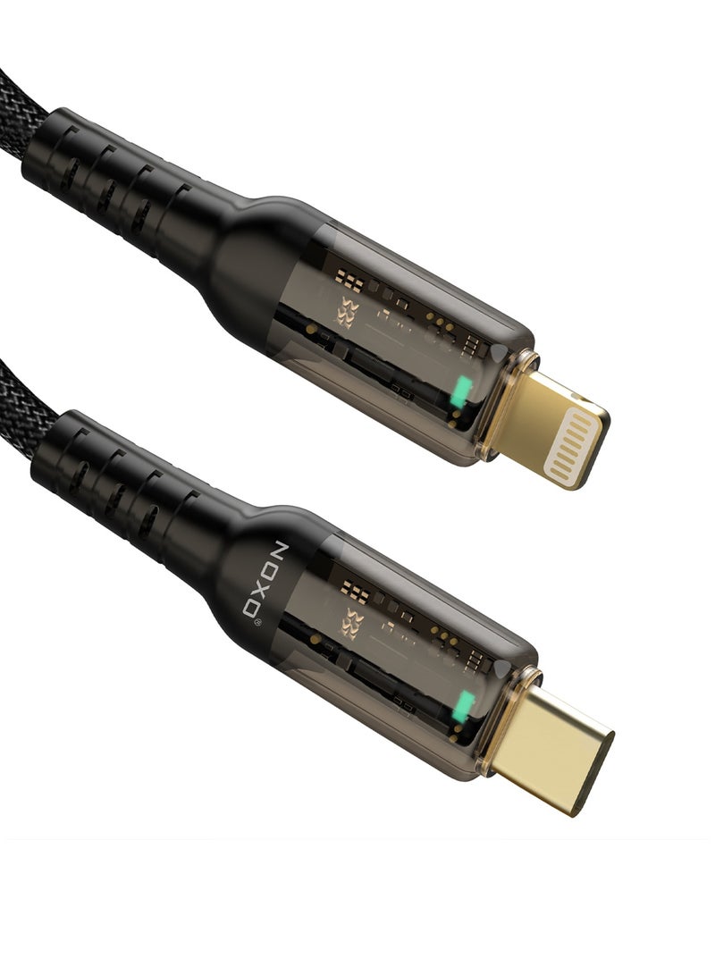 NOXO CN-3 USB-C to Lightning Cable – MFi Certified Fast Charging & Sync Cable for iPhone (Nylon Braided, PD Compatible) - Black - Image 2