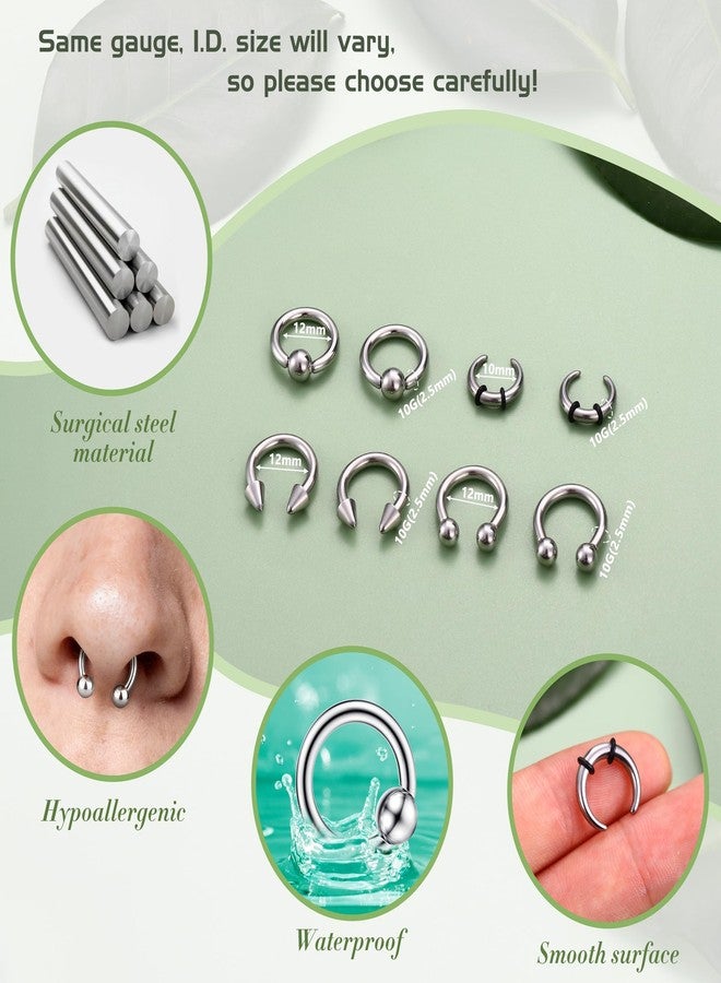 YADOCA Surgical Steel Septum Kit - 2G to 14G Septum Rings, Pincher, Tapers & Gauge, Nose Piercing Jewelry - Silver & Black Tone, Metal, cubic-zirconia - Image 5