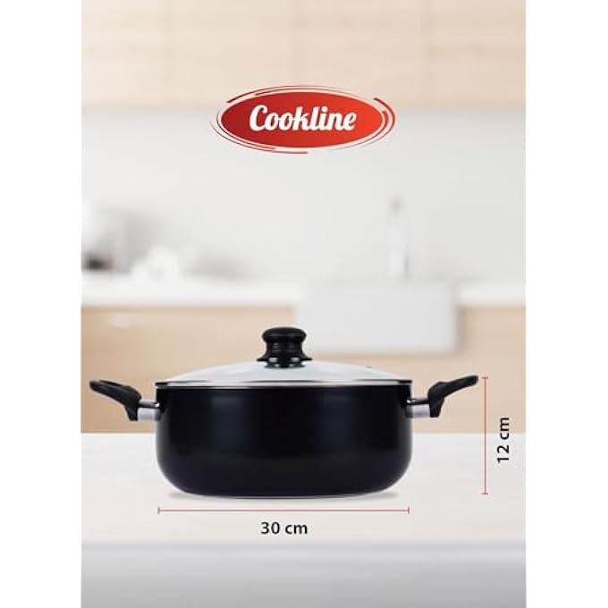 Cookline Pressed Aluminum NonStick Casserole Pot With Glass Lid 30Cm Black Induction Compatible - Image 4