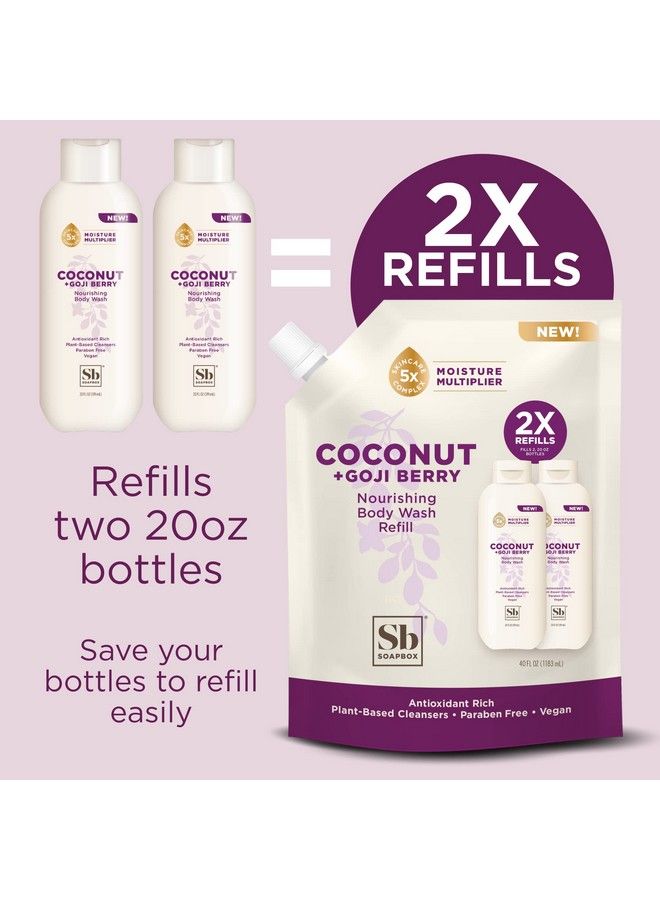 Soapbox Body Wash Refill Coconut + Goji Berry Body Wash Refill Pack Bulk Soap Refill Pouch Vegan + Antioxidant Rich Moisturizing Body Wash With Shea Butter Peptides & Keratin Promoting B3 40Oz Refill Size - Image 4