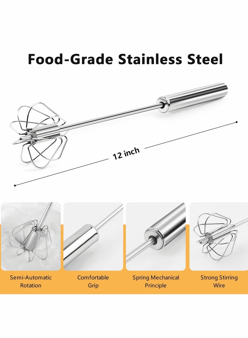 Barakah Semi-automatic Whisk, 12Inch Stainless Steel Egg Beater, Hand Push Rotary Whisk Blender Easy Whisk Mixer Stirrer for Making Cream, Whisking, Beating and Stirring (Silver) - Image 3
