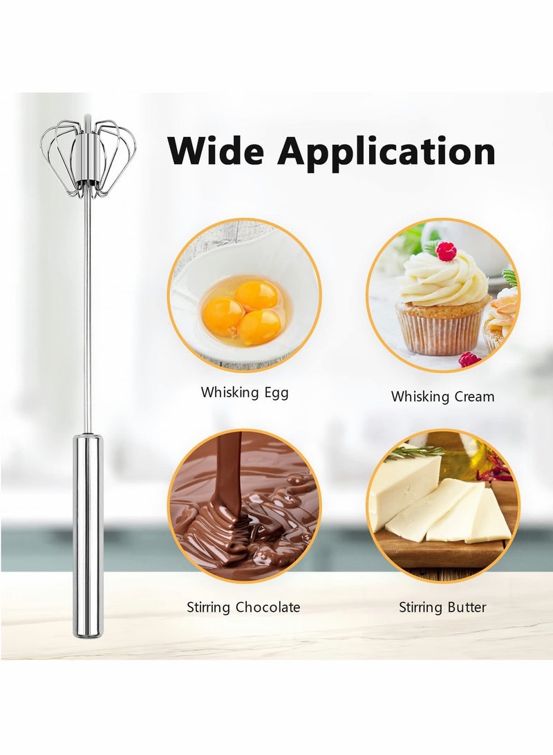 Barakah Semi-automatic Whisk, 12Inch Stainless Steel Egg Beater, Hand Push Rotary Whisk Blender Easy Whisk Mixer Stirrer for Making Cream, Whisking, Beating and Stirring (Silver) - Image 2