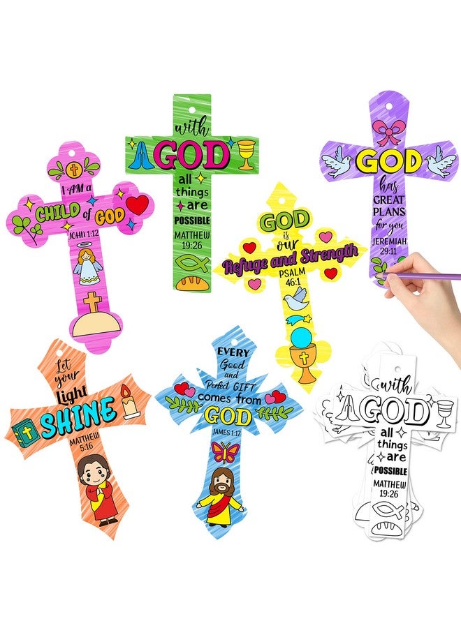 CY2SIDE 60PCS Color Your Own Holy Week Cross, Make Your Own Bible Cross Bookmark for Kids, Magic Art Making Kit for Bible School, DIY Christian Religious Sunday School Crafts for Kids Home Activities - Image 1