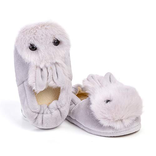 Enteer Baby Girls' Rabbit Slipper Rubber Sole Grey US 7-8 - Image 4