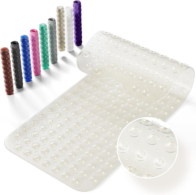 Krussier Non-Slip Bath Tub Mat, 39x16 Inch Extra Large Shower Mat with Drain Holes & Suction Cups, Machine Washable, Clear - Image 1
