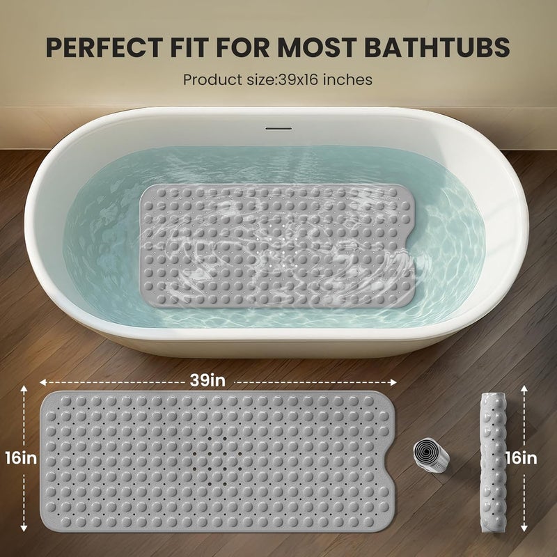 Krussier Non-Slip Bath Tub Mat, 39x16 Inch Extra Large Shower Mat with Drain Holes & Suction Cups, Machine Washable, Clear - Image 3
