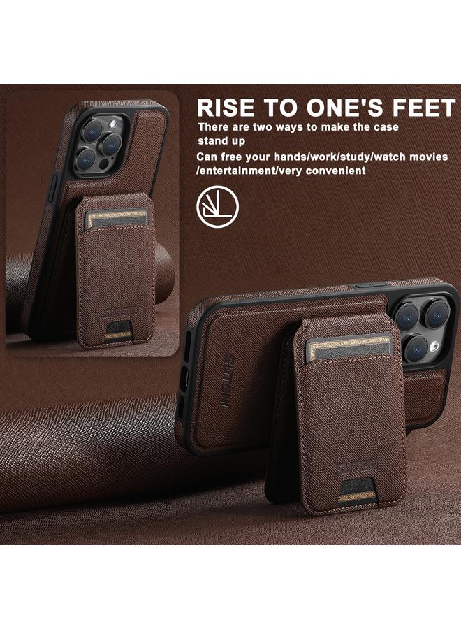 Suteni Case For iPhone 16 Plus M2 Cross-Grain MagSafe Vertical Card Back Phone Case - Image 2