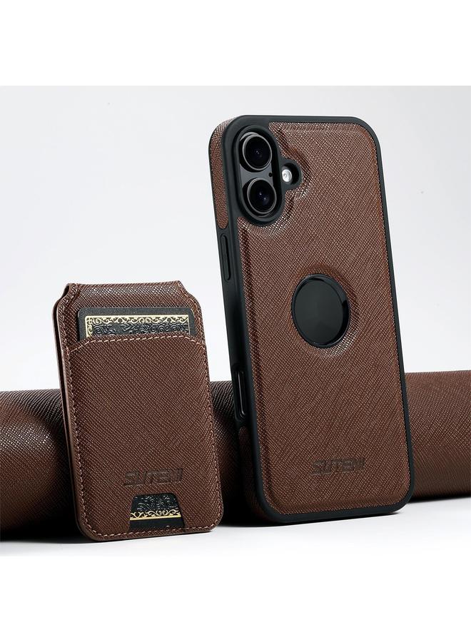 Suteni Case For iPhone 16 Plus M2 Cross-Grain MagSafe Vertical Card Back Phone Case - Image 1