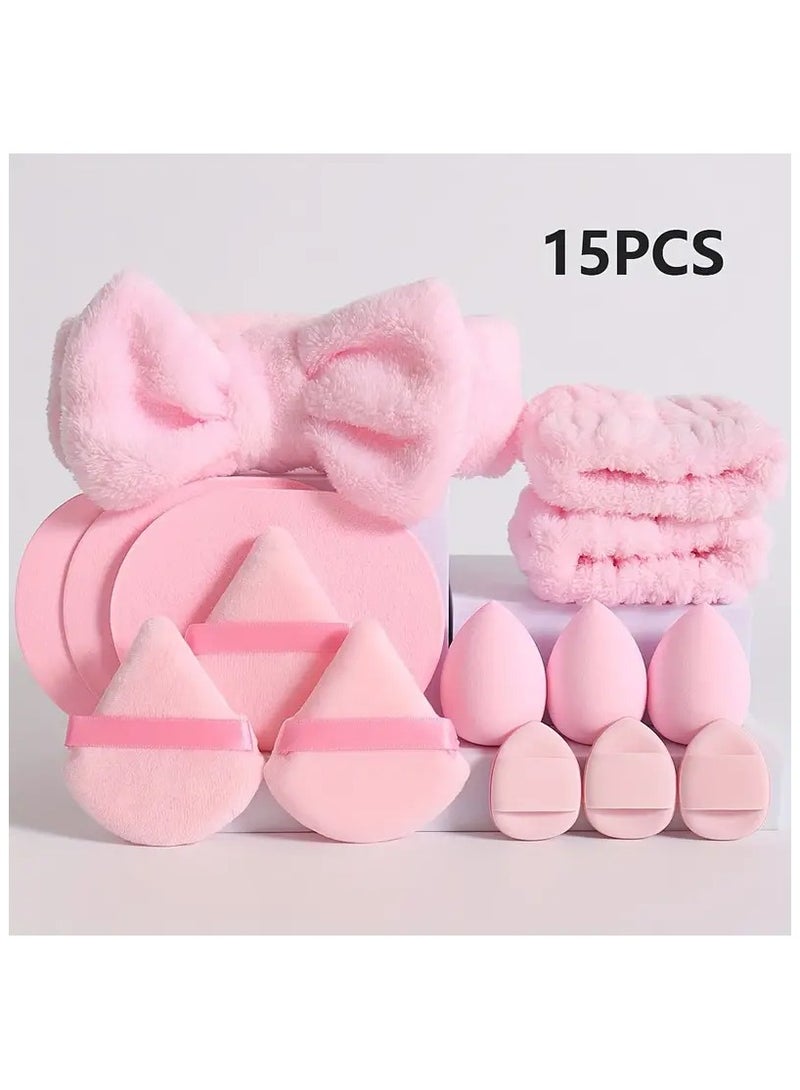 مجموعة 15pcs مجموعة أداة مكياج ثنائية الاستخدام لتطهير الوجه مع الإسفنج للاستخدام الرطب والجاف - Image 3