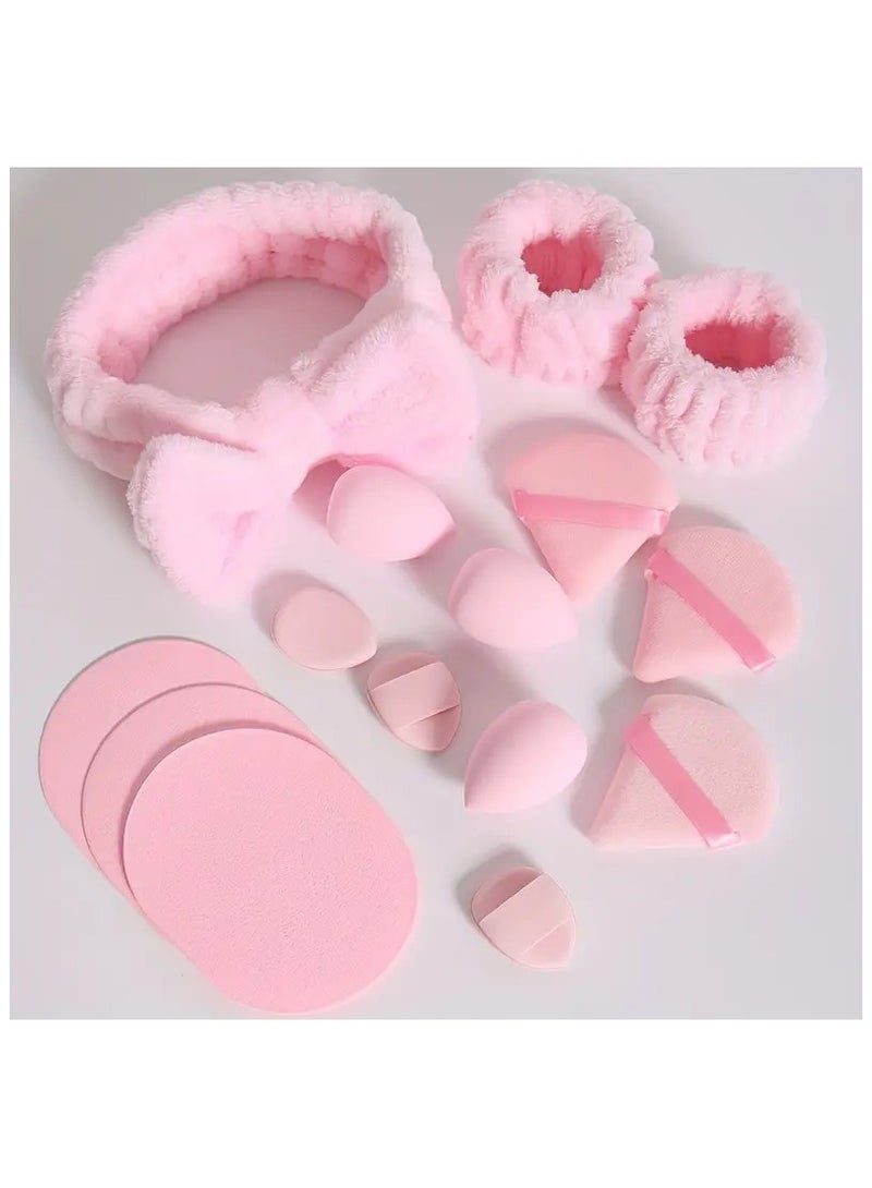 مجموعة 15pcs مجموعة أداة مكياج ثنائية الاستخدام لتطهير الوجه مع الإسفنج للاستخدام الرطب والجاف - Image 1