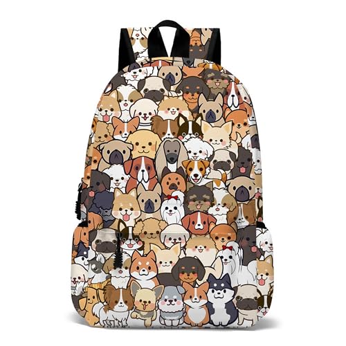 ROVOZAR Funny Dog School Backpack for Girls Boys Bookbag 17 Inch Dog Laptop Backpack Dogs Animals Theme Back Pack for School Travel Hiking Camping