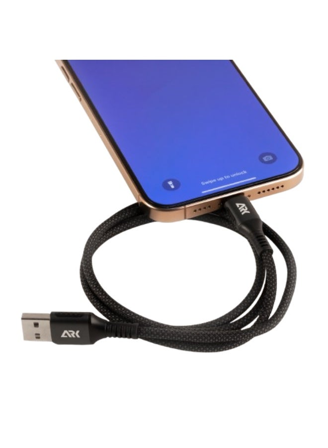 ARKTechno-U2C1201 Data Cable with 12W Aluminum | Fast Charging USB-A to Lightning Cable | 1-Meter Braided Wire with German Technology | Durable, Safe, and High-Speed Charging Cable. - Image 3