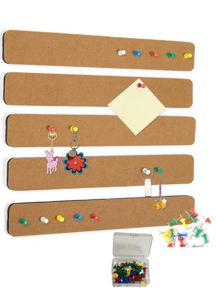 Coidea 5 Pack Bulletin Board Strips, Felt Pin Board Bar with 50 Push Pins Self-Adhesive Felt Bulletin Board for Office School Home Wall Decoration, for Organize Memo, Photos, Display - Image 1